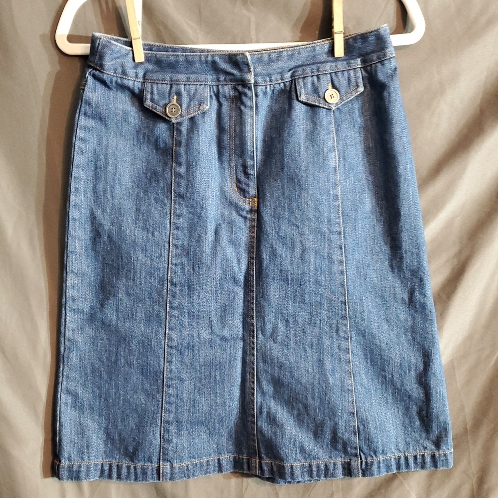 Talbots 6p Classic Boho Blue Denim Pencil Skirt Summer Night Beach Fun
